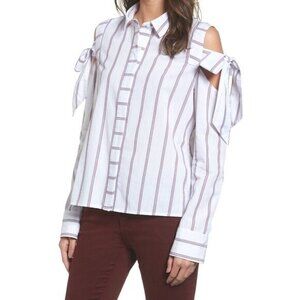 BP Striped Cold Shoulder with Tie Button Shirt Top SZ M NEW